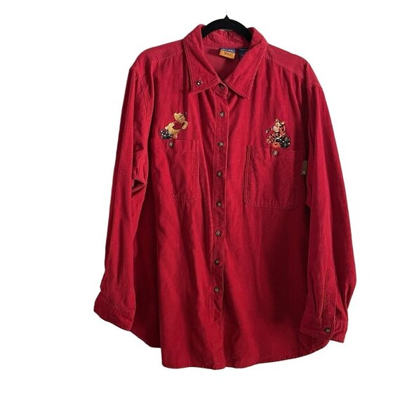 Disney Woman Plus Sz 22W/24W Winne/Tigger Red Corduroy Long Sleeve Button Up Top - Picture 1 of 10